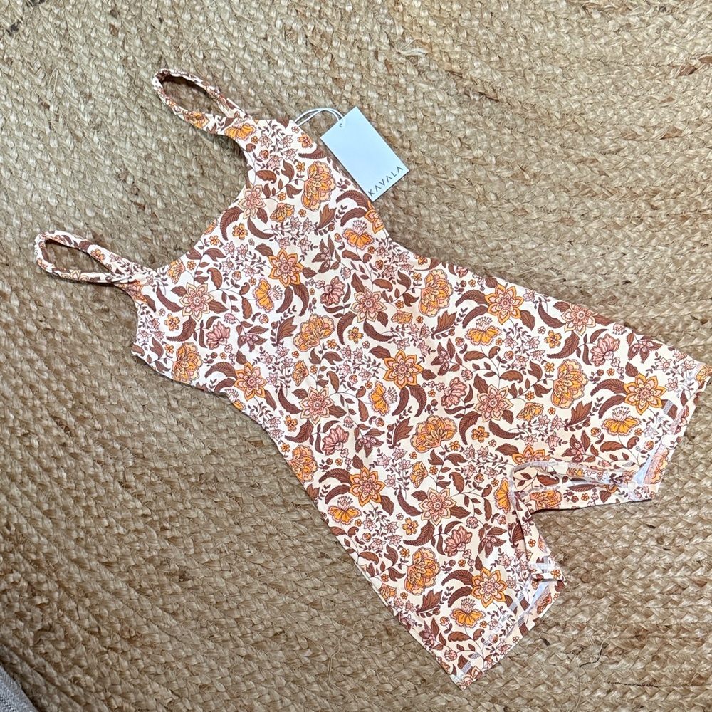 Kavala Floral Print Romper in Cream and Brown Tones- TAGS CUT OFF